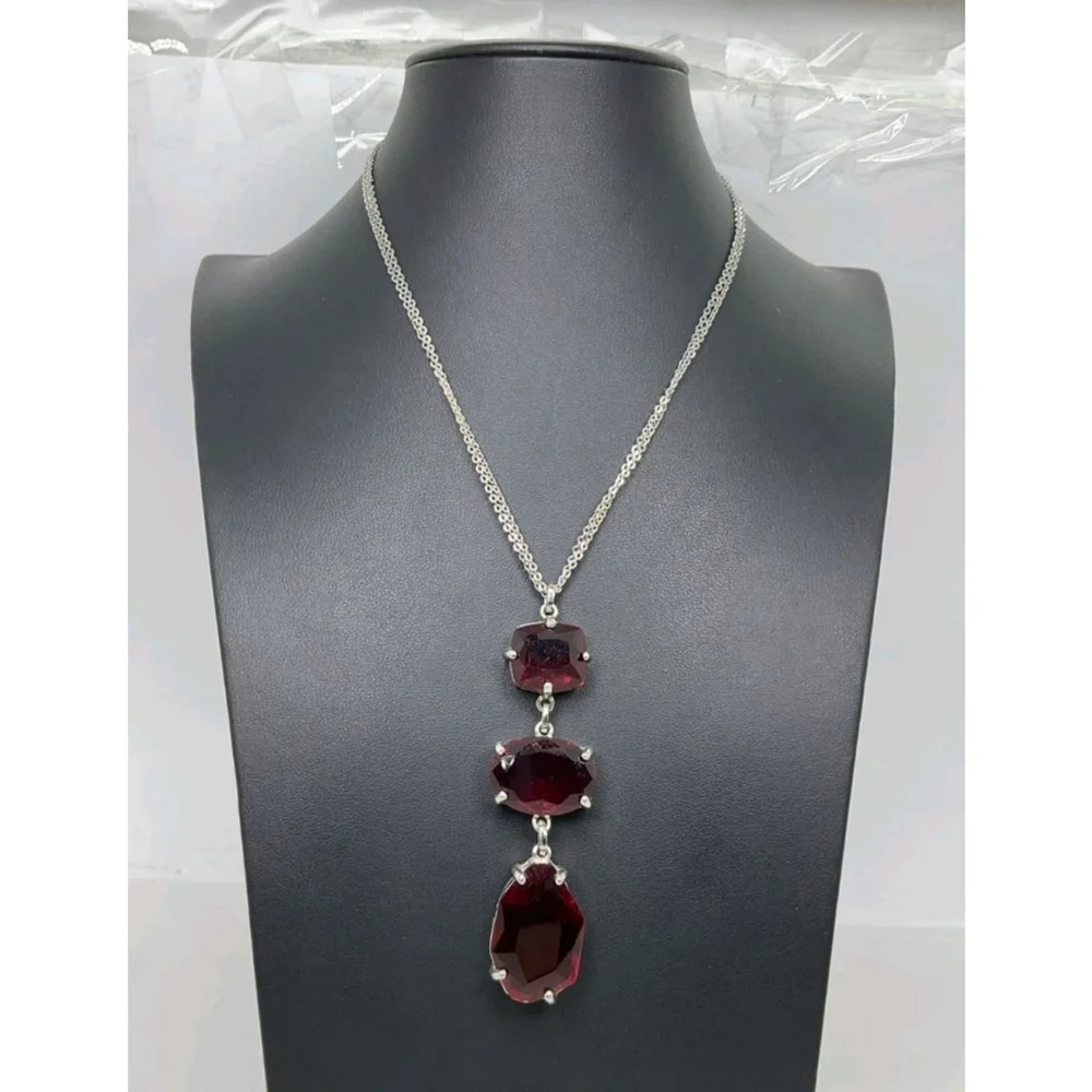 White House Black Market Red Rhinestone Long Pendant Necklace NWOT 18